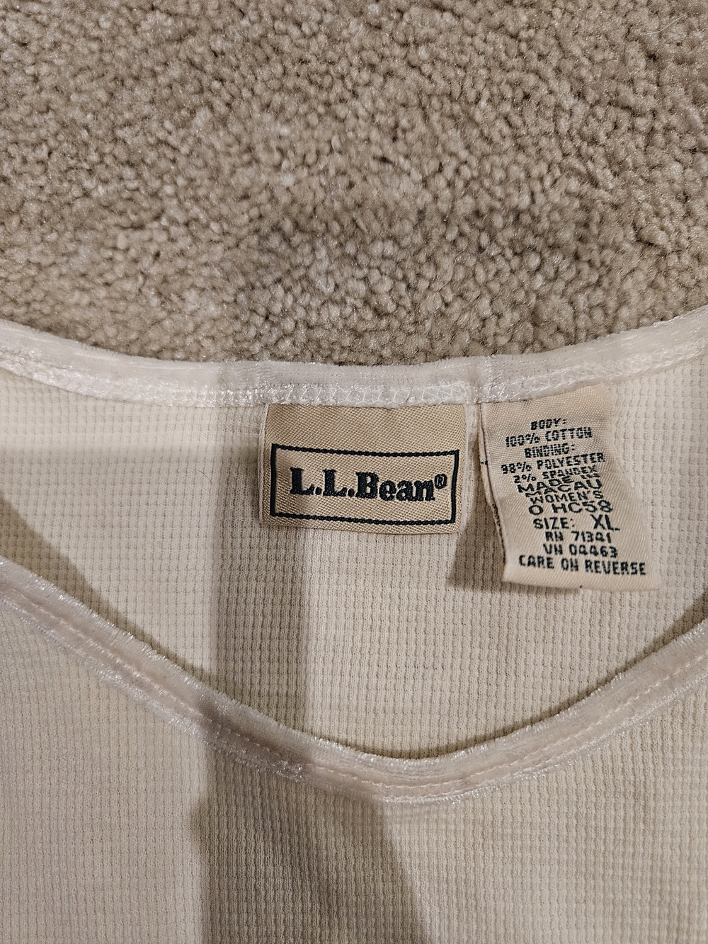 L.L. Bean Women's Long Sleeve Tops/Henleys/ Waffle Tops in Cream and Taupe - Picture 3 of 4